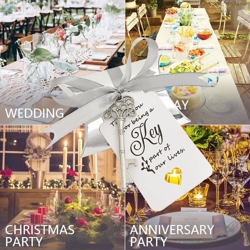 WODEGIFT Wedding Favors Key Bottle Opener, Guest Gifts with Candy Box, Thank You Card and Ribbon (Silver) - Bulk 100 - Image 5